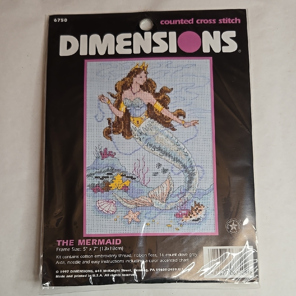 NWT Vintage 90s Mermaid Counted Cross Stitch Kit Dimensions 1990s